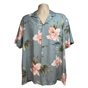 Vintage Paradise Found Blue Floral Hawaiian Button Up Shirt Large Pocket USA